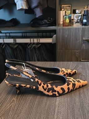 H&M Leopard Print Slingback Kitten Heels - Black & Brown